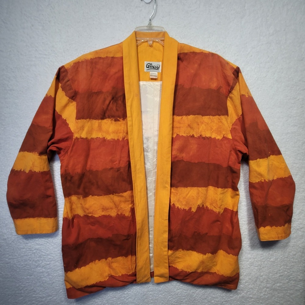 Girasol Mexico Jacket Kimono Open Front Striped Hand Dyed Lined Vintage